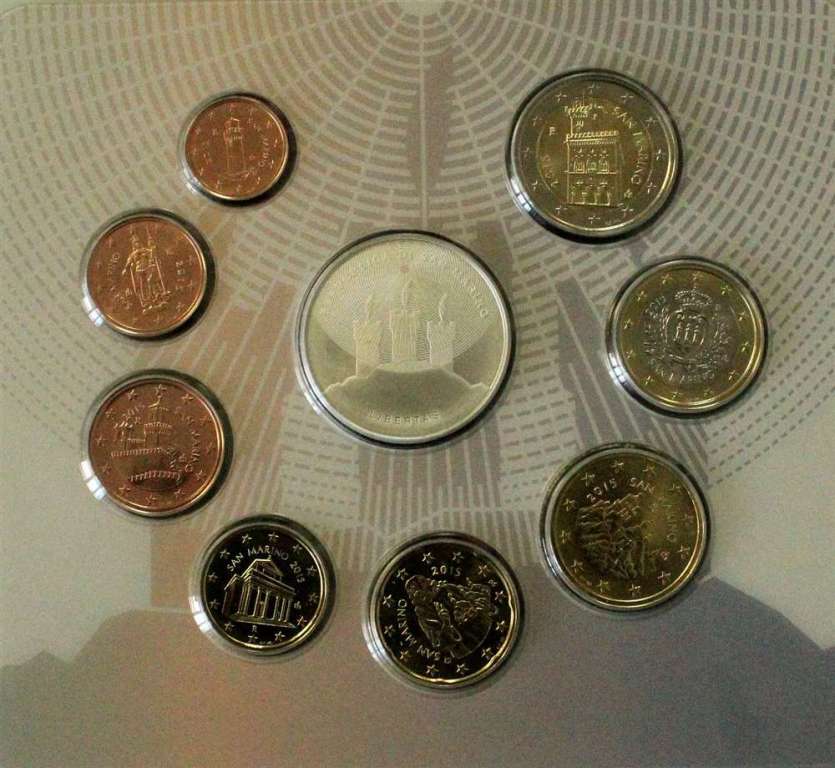 (2015, 9 монет) Набор монет Сан-Марино 2015 год &quot;Международный Год света&quot;  Буклет